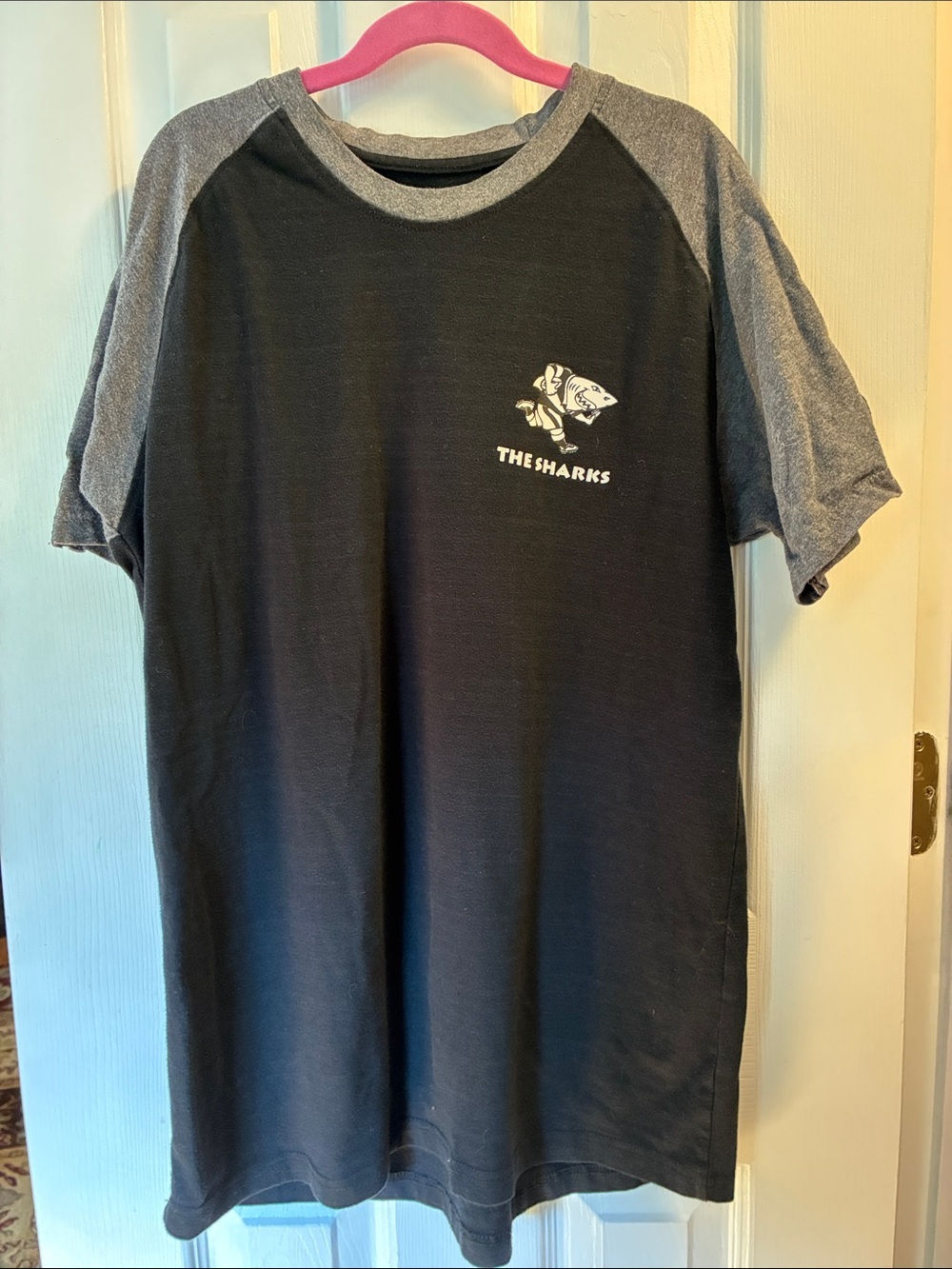Durban Sharks Rugby Raglan Short-Sleeve Tee - Black & Gray Sz S